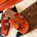 Hermes Oran Slide Sandals In Orange Shiny Niloticus Crocodile Skin