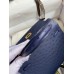 Hermes Kelly Sellier 25 Handmade Bag In Blue Iris Ostrich Leather