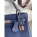 Hermes Kelly Retourne 25 Handmade Bag In Blue Saphir Clemence Leather