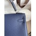 Hermes Kelly Retourne 25 Handmade Bag In Blue Saphir Clemence Leather