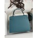 Hermes Kelly Sellier 25 Handmade Bag In Blue Jean Epsom Calfskin