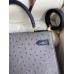 Hermes Kelly Sellier 25 Bicolor Bag in Gris Agate and Blue Ostrich Leather
