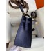 Hermes Kelly Sellier 25 Bicolor Bag in Gris Agate and Blue Ostrich Leather