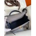 Hermes Kelly Sellier 25 Bicolor Bag in Gris Agate and Blue Ostrich Leather