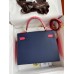 Hermes Kelly Sellier 28 Bicolor Bag in Blue Saphir and Rose Lipstick Epsom Calfskin