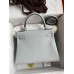 Hermes Kelly Retourne 28 Handmade Bag In Blue Glacier Clemence Leather