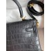 Hermes Kelly Sellier 25 Handmade Bag In Black Crocodile Niloticus Matte Skin
