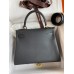 Hermes Kelly Retourne 28 Handmade Bag In Black Clemence Leather