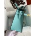 Hermes Kelly Sellier 28 Handmade Bag In Blue Atoll Epsom Calfskin