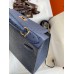 Hermes Kelly Sellier 28 Handmade Bag In Blue Iris Ostrich Leather