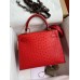 Hermes Kelly Sellier 28 Handmade Bag In Red Ostrich Leather