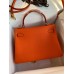 Hermes Kelly Retourne 32 Handmade Bag In Orange Clemence Leather