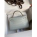 Hermes Kelly Mini II Sellier Handmade Bag In Blue Glacier Matte Alligator Leather