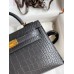 Hermes Kelly Mini II Sellier Handmade Bag In Graphite Matte Alligator Leather