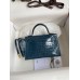 Hermes Kelly Mini II Sellier Handmade Bag In Blue Jean Shiny Alligator Leather