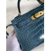 Hermes Kelly Mini II Sellier Handmade Bag In Blue Jean Shiny Alligator Leather