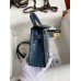 Hermes Kelly Mini II Sellier Handmade Bag In Blue Jean Shiny Alligator Leather