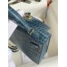 Hermes Kelly Mini II Sellier Handmade Bag In Blue Jean Shiny Alligator Leather
