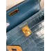 Hermes Kelly Mini II Sellier Handmade Bag In Blue Jean Shiny Alligator Leather