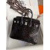 Hermes Birkin 25 Retourne Handmade Bag In Black Shiny Alligator Leather