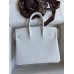 Hermes Birkin 25 Retourne Handmade Bag In White Clemence Leather