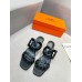 Hermes Figari 55mm Wedge Sandals In Black Nappa Leather