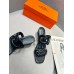 Hermes Figari 55mm Wedge Sandals In Black Nappa Leather