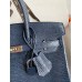 Hermes Birkin 25 Retourne Handmade Bag In Blue Saphir Lizard Leather