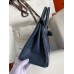 Hermes Birkin 25 Retourne Handmade Bag In Blue Saphir Lizard Leather