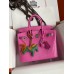 Hermes Birkin 25 Retourne Handmade Bag In Pink Lizard Leather