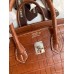 Hermes Birkin 25 Retourne Handmade Bag In Gold Matte Alligator Leather