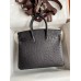 Hermes Birkin 25 Retourne Handmade Bag In Black Ostrich Leather