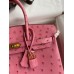 Hermes Birkin 25 Retourne Handmade Bag In Pink Ostrich Leather