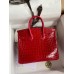 Hermes Birkin 25 Handmade Bag In Red Crocodile Porosus Shiny Skin
