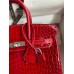 Hermes Birkin 25 Handmade Bag In Red Crocodile Porosus Shiny Skin
