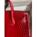 Hermes Birkin 25 Handmade Bag In Red Crocodile Porosus Shiny Skin