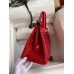 Hermes Birkin 25 Handmade Bag In Red Crocodile Porosus Shiny Skin