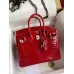 Hermes Birkin 25 Handmade Bag In Red Crocodile Porosus Shiny Skin