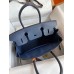 Hermes Birkin 30 Retourne Handmade Bag In Blue Saphir Clemence Leather