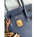 Hermes Birkin 30 Retourne Handmade Bag In Blue Saphir Clemence Leather
