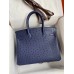 Hermes Birkin 30 Retourne Handmade Bag In Blue Iris Ostrich Leather
