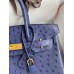 Hermes Birkin 30 Retourne Handmade Bag In Blue Iris Ostrich Leather