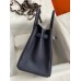 Hermes Birkin 30 Retourne Handmade Bag In Blue Nuit Clemence Leather