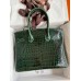 Hermes Birkin 30 Handmade Bag In Green Crocodile Porosus Shiny Skin