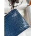 Hermes Kelly Pochette Handmade Bag In Vert Bosphore Shiny Alligator Leather