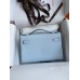 Hermes Kelly Pochette Handmade Bag In Blue Brume Epsom Calfskin