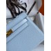 Hermes Kelly Pochette Handmade Bag In Blue Brume Epsom Calfskin