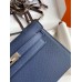 Hermes Kelly Pochette Handmade Bag In Blue Saphir Epsom Calfskin