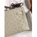 Hermes Kelly Pochette Handmade Bag In Beton Ostrich Leather