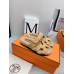 Hermes Womens Chypre Sandals in Beige Suede with Shearling